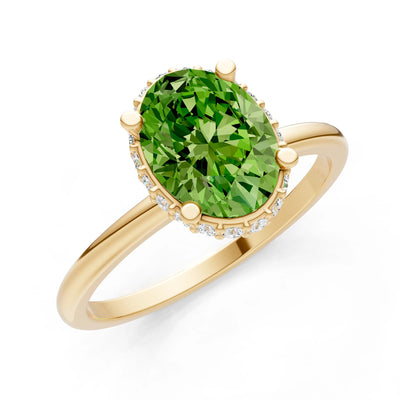 Peridot Oval Hidden Double Halo Engagement Ring