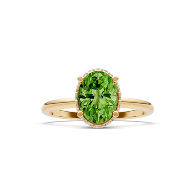 Oval Hidden Double Halo Engagement Gold Ring