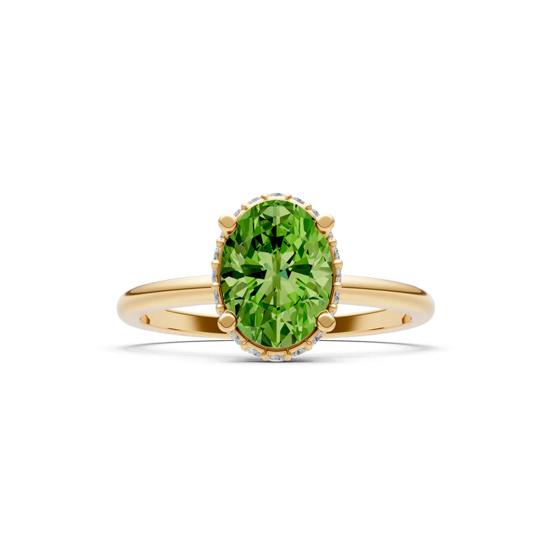 Oval Hidden Double Halo Engagement Gold Ring