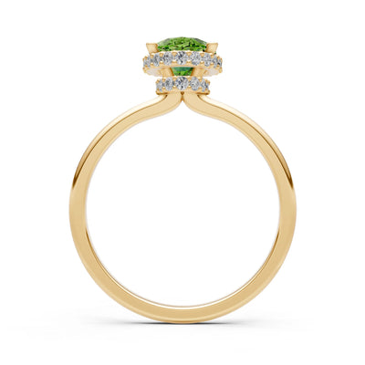 Oval Hidden Double Halo Engagement Gold Ring