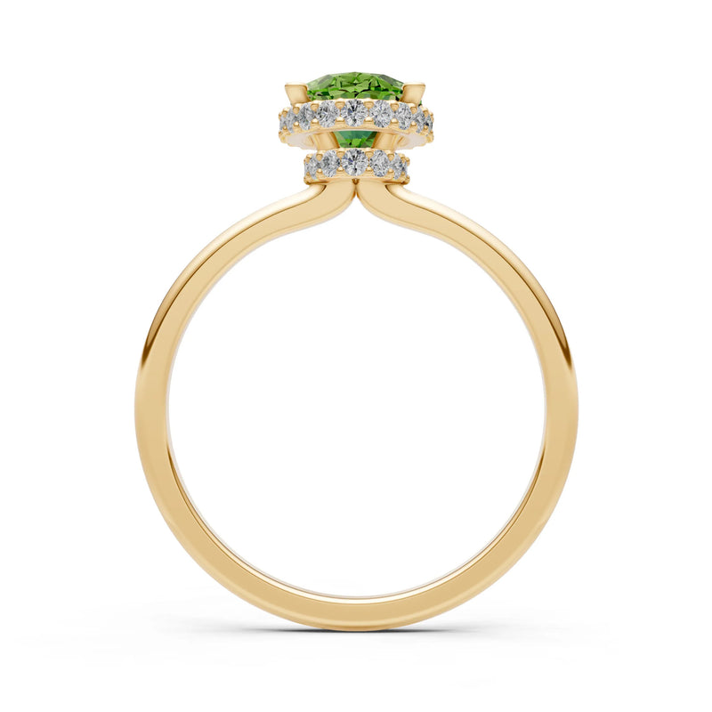 Oval Hidden Double Halo Engagement Gold Ring