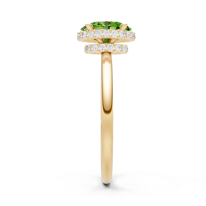 Peridot Oval Hidden Double Halo Engagement Ring