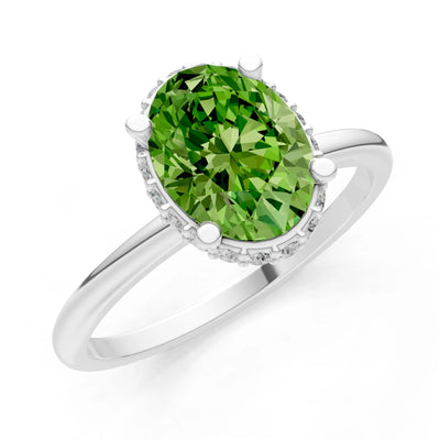 Oval Hidden Double Halo Engagement Gold Ring