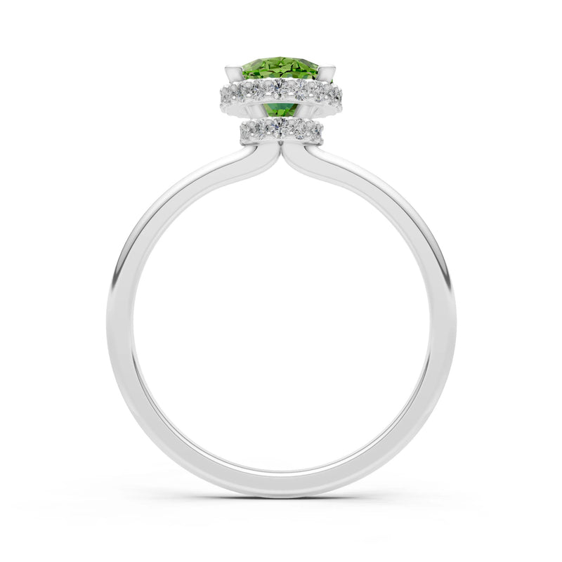 Oval Hidden Double Halo Engagement Gold Ring