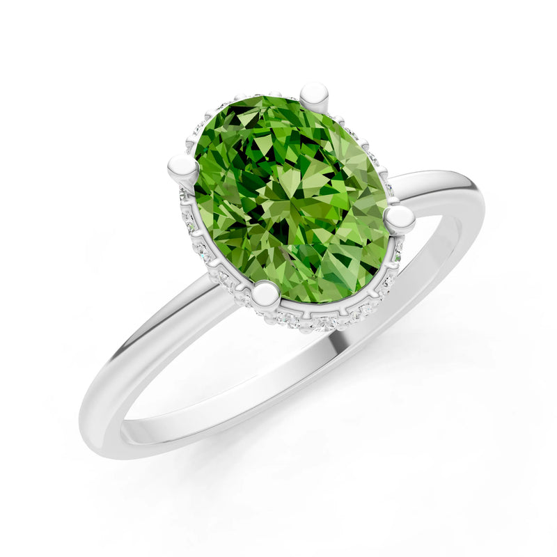 Peridot Oval Hidden Double Halo Engagement Ring