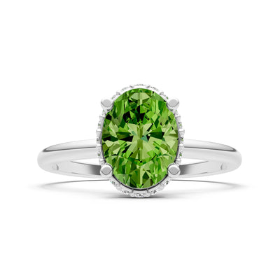 Peridot Oval Hidden Double Halo Engagement Ring