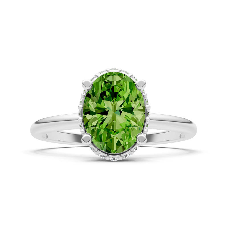 Peridot Oval Hidden Double Halo Engagement Ring