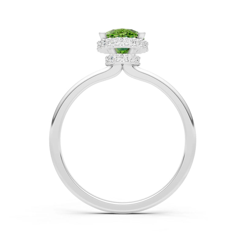 Peridot Oval Hidden Double Halo Engagement Ring