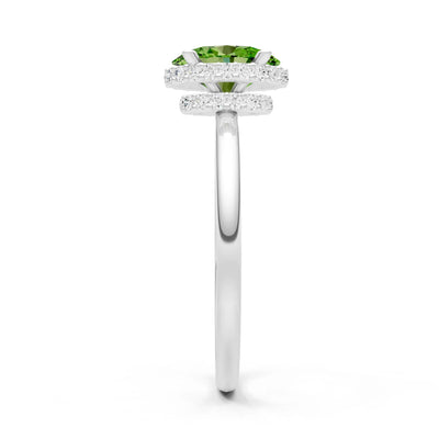 Peridot Oval Hidden Double Halo Engagement Ring