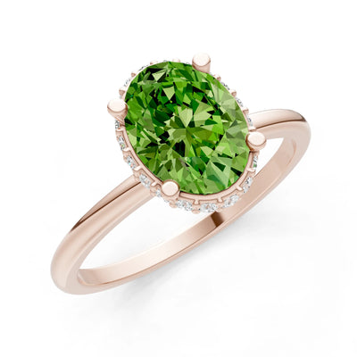 Oval Hidden Double Halo Engagement Gold Ring