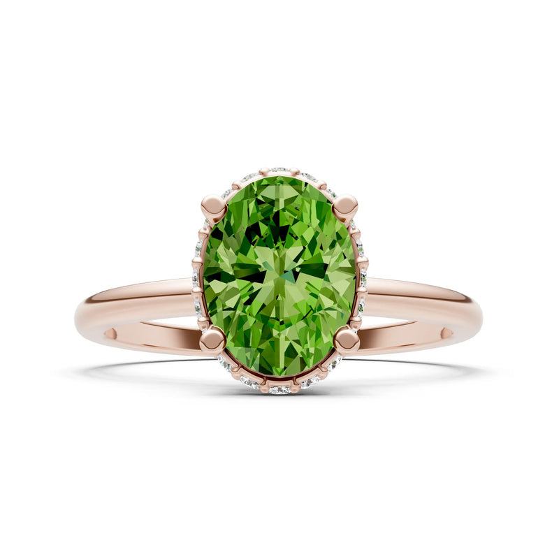 Oval Hidden Double Halo Engagement Gold Ring