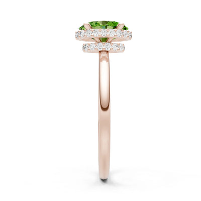 Peridot Oval Hidden Double Halo Engagement Ring