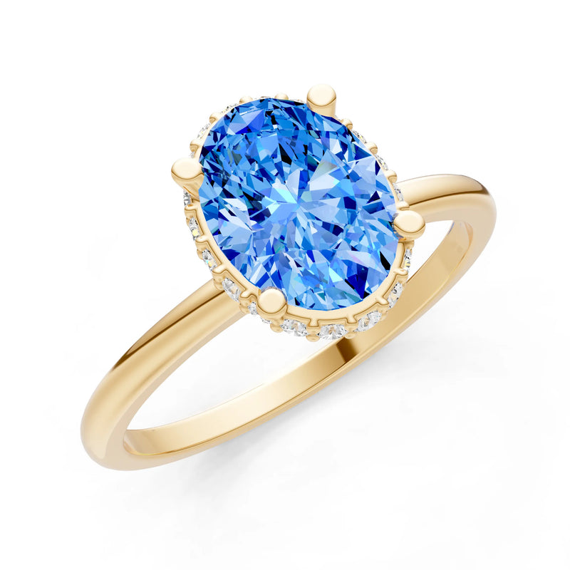 Swiss Blue Topaz Oval Hidden Double Halo Engagement Ring