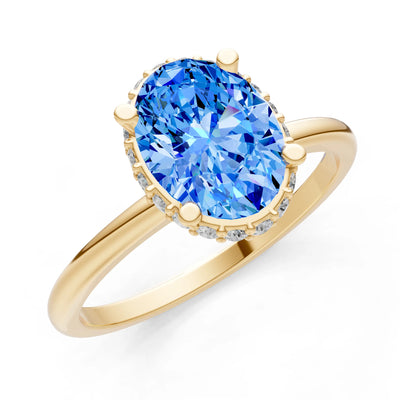 Oval Hidden Double Halo Engagement Gold Ring