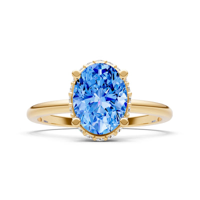 Swiss Blue Topaz Oval Hidden Double Halo Engagement Ring
