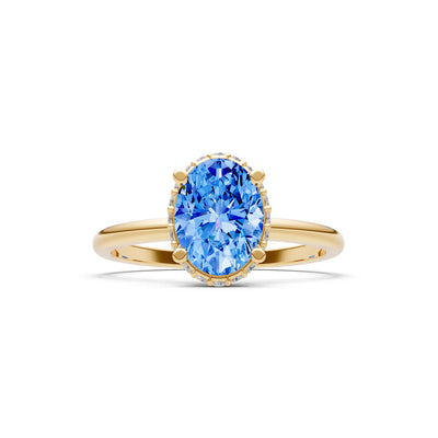 Oval Hidden Double Halo Engagement Gold Ring