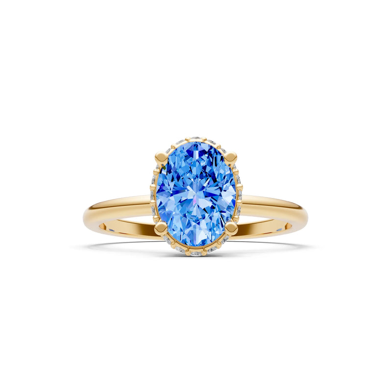 Oval Hidden Double Halo Engagement Gold Ring