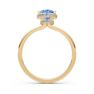 Oval Hidden Double Halo Engagement Gold Ring