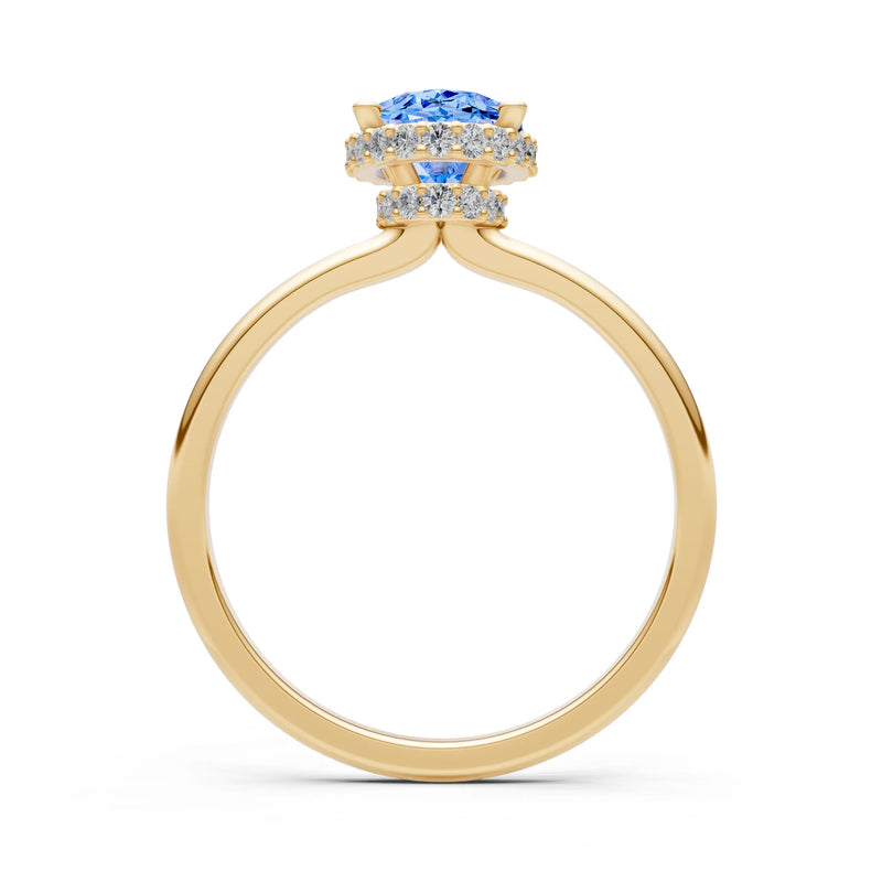 Oval Hidden Double Halo Engagement Gold Ring