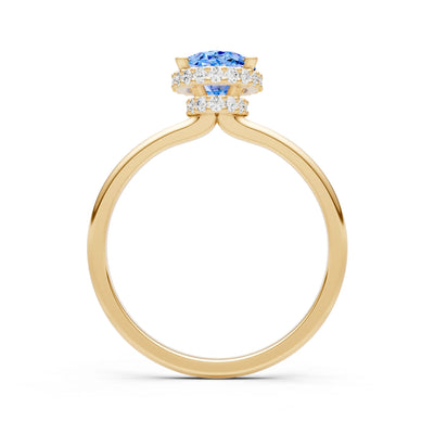 Swiss Blue Topaz Oval Hidden Double Halo Engagement Ring