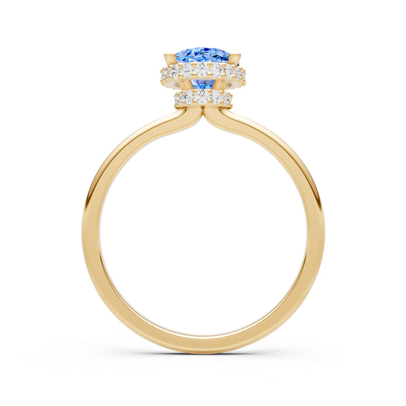 Swiss Blue Topaz Oval Hidden Double Halo Engagement Ring