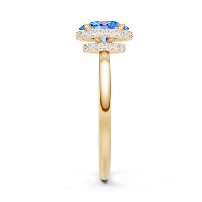 Swiss Blue Topaz Oval Hidden Double Halo Engagement Ring