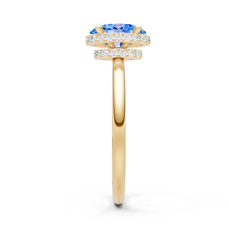 Swiss Blue Topaz Oval Hidden Double Halo Engagement Ring