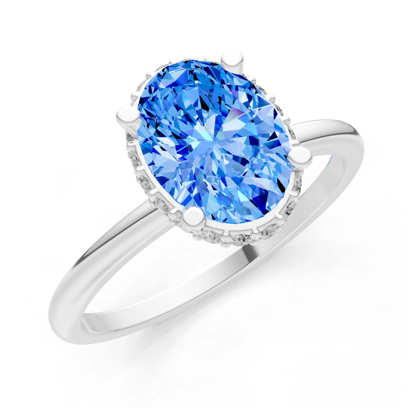 Oval Hidden Double Halo Engagement Gold Ring