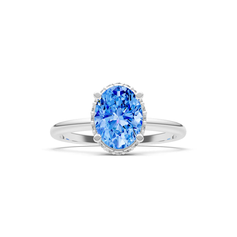 Oval Hidden Double Halo Engagement Gold Ring
