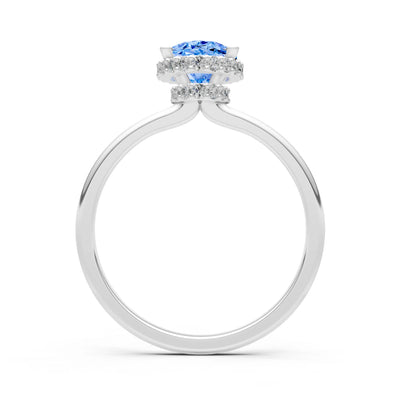 Oval Hidden Double Halo Engagement Gold Ring