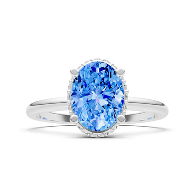 Swiss Blue Topaz Oval Hidden Double Halo Engagement Ring