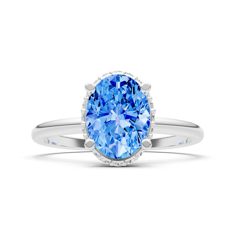 Swiss Blue Topaz Oval Hidden Double Halo Engagement Ring