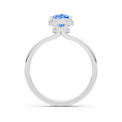 Swiss Blue Topaz Oval Hidden Double Halo Engagement Ring