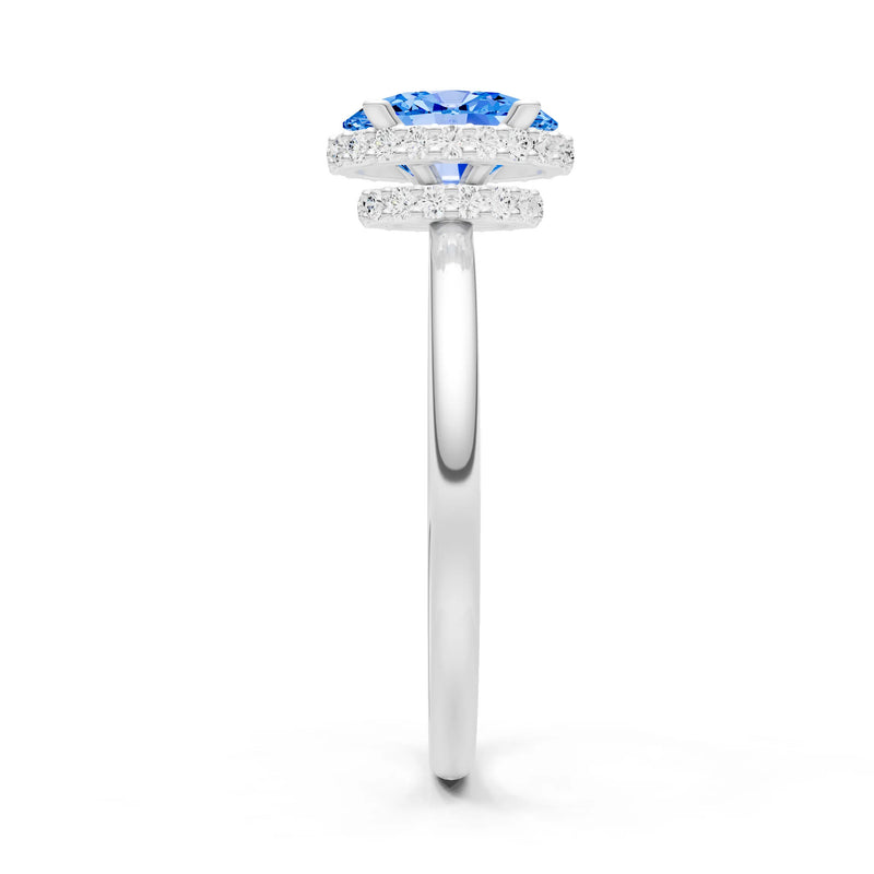 Swiss Blue Topaz Oval Hidden Double Halo Engagement Ring