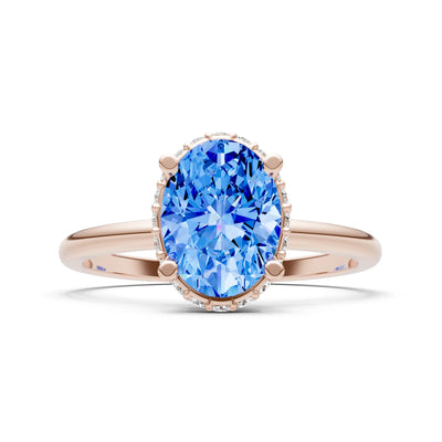 Swiss Blue Topaz Oval Hidden Double Halo Engagement Ring