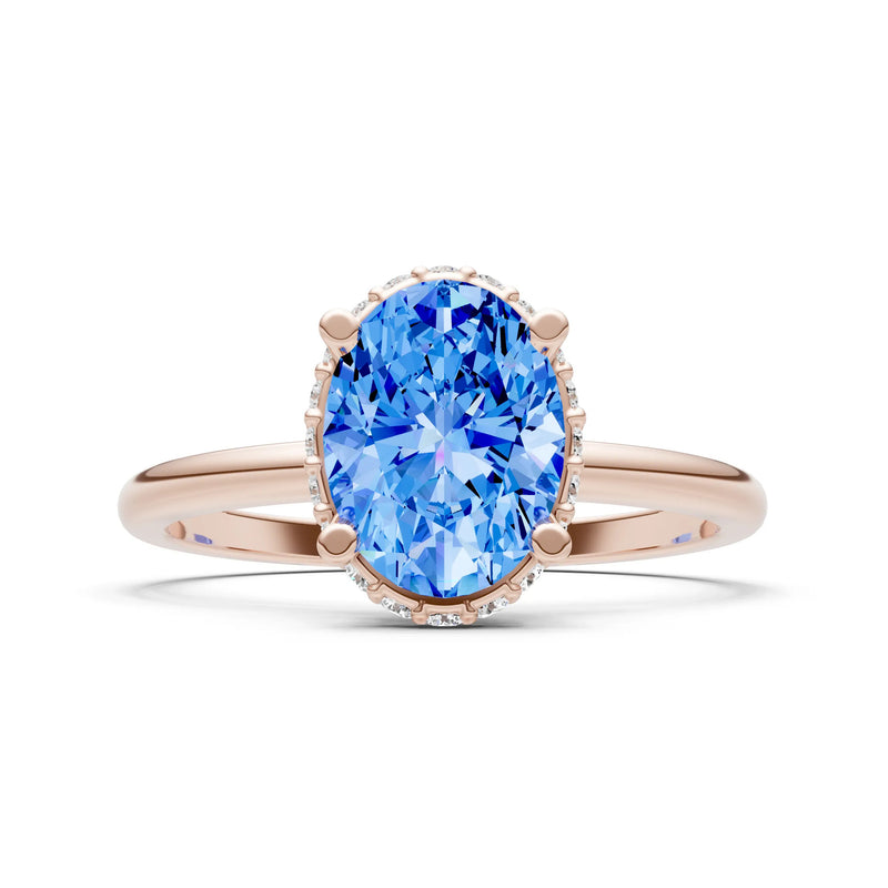 Swiss Blue Topaz Oval Hidden Double Halo Engagement Ring