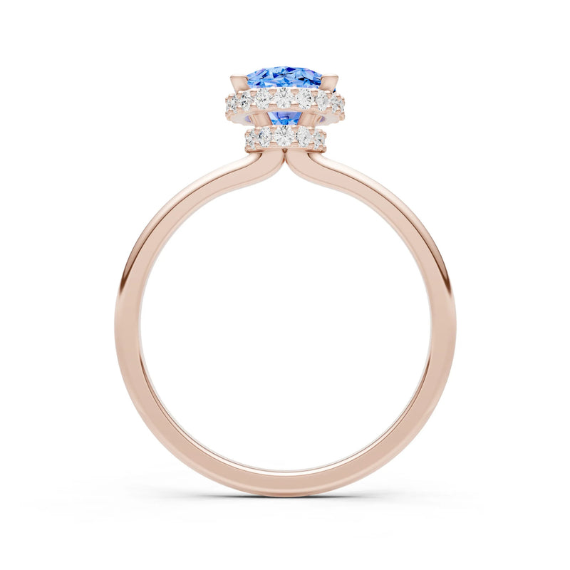 Swiss Blue Topaz Oval Hidden Double Halo Engagement Ring