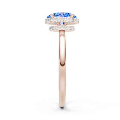 Swiss Blue Topaz Oval Hidden Double Halo Engagement Ring