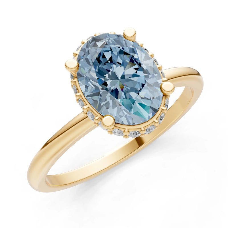 Oval Hidden Double Halo Engagement Gold Ring