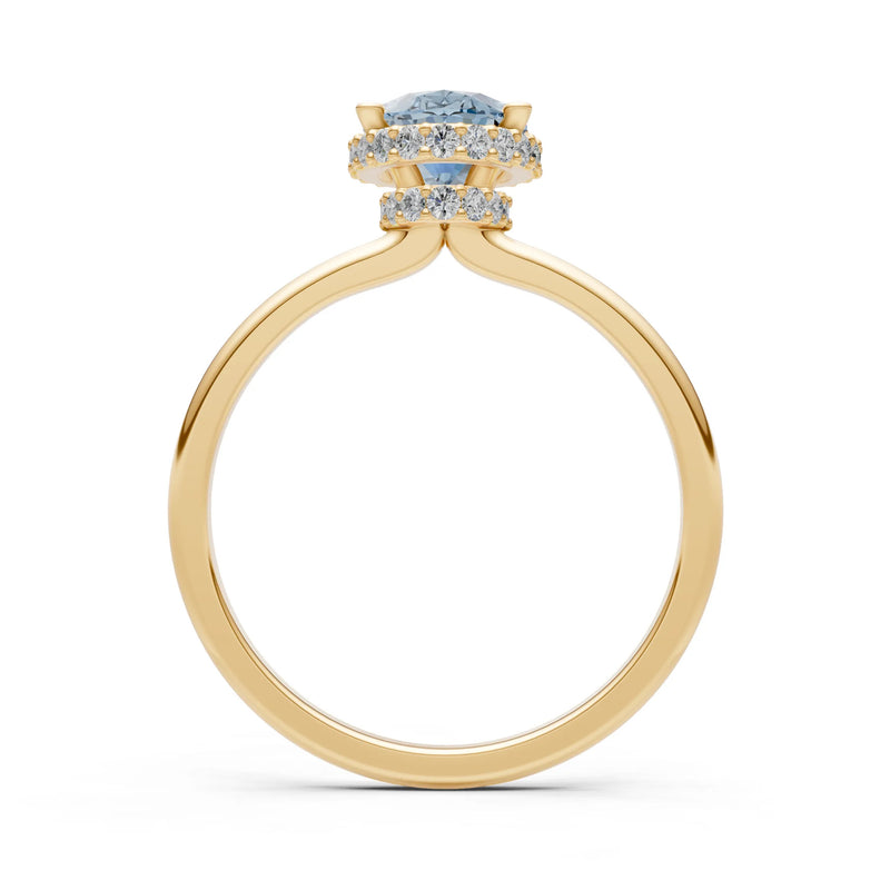 Oval Hidden Double Halo Engagement Gold Ring