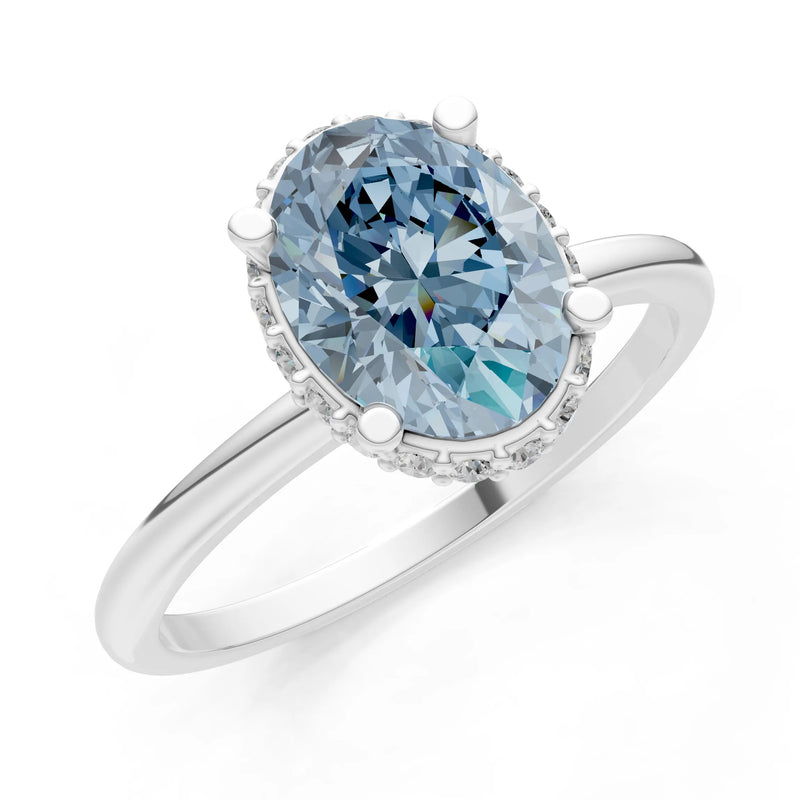 Oval Hidden Double Halo Engagement Gold Ring