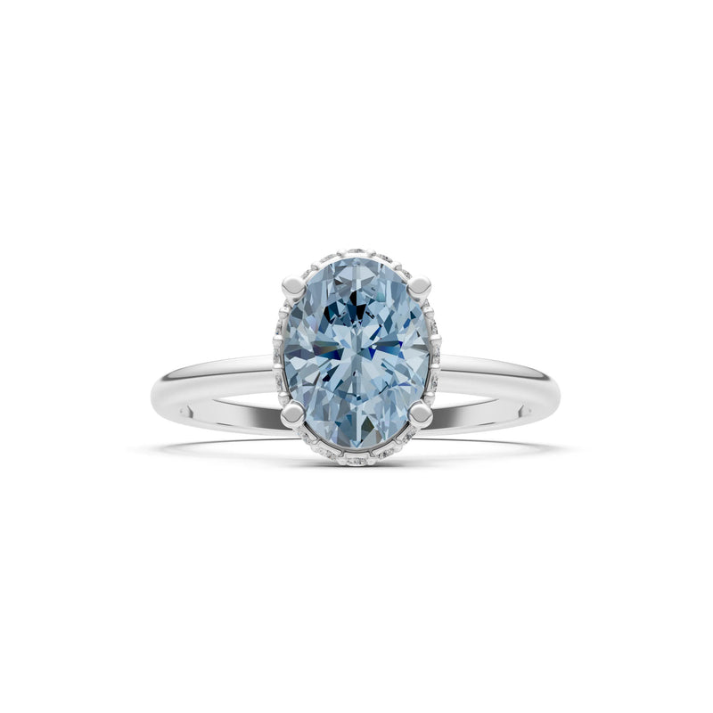 Oval Hidden Double Halo Engagement Gold Ring