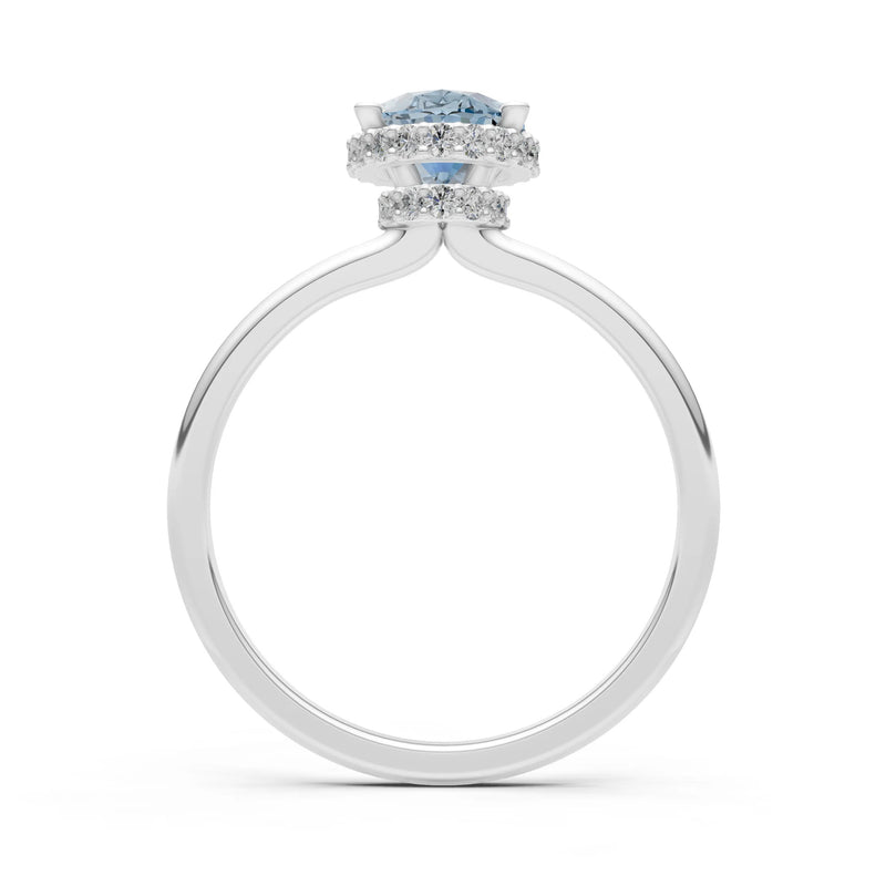 Oval Hidden Double Halo Engagement Gold Ring