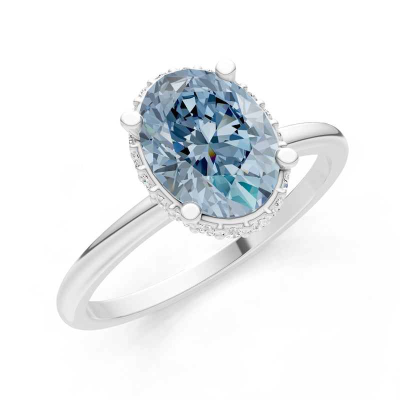 Aquamarine Oval Hidden Double Halo Engagement Ring