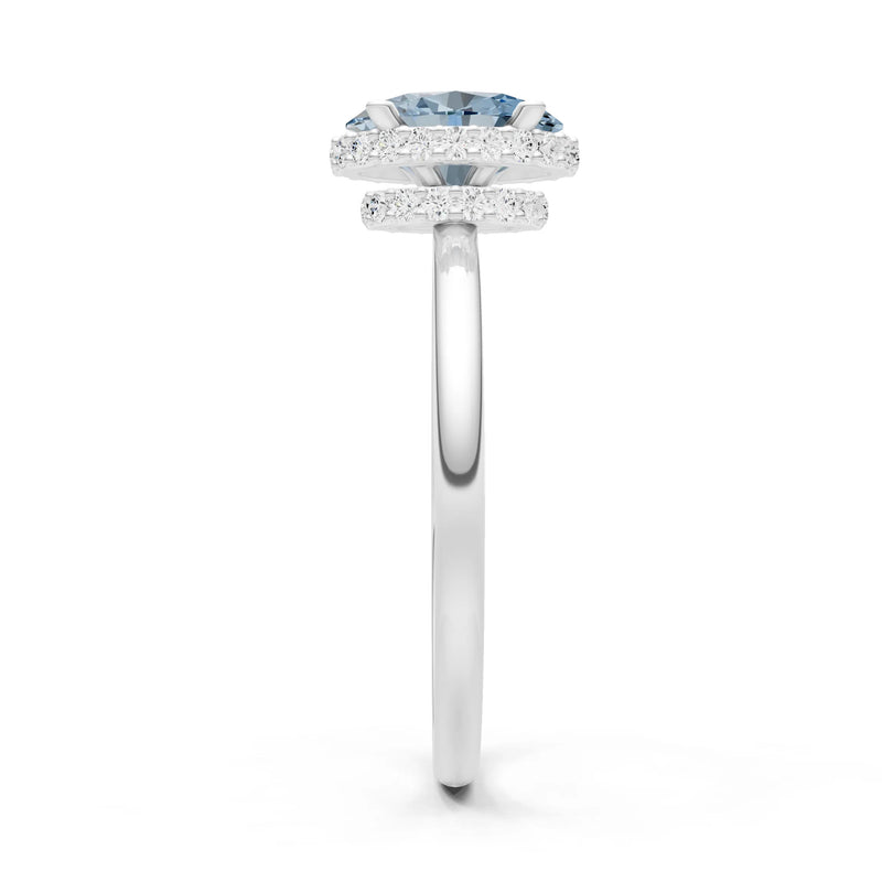 Aquamarine Oval Hidden Double Halo Engagement Ring