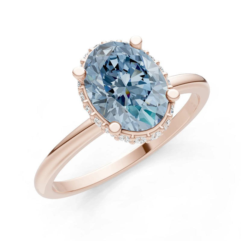 Oval Hidden Double Halo Engagement Gold Ring