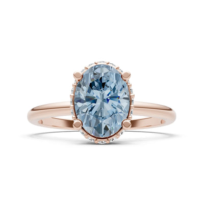 Oval Hidden Double Halo Engagement Gold Ring