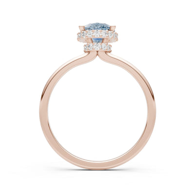 Oval Hidden Double Halo Engagement Gold Ring