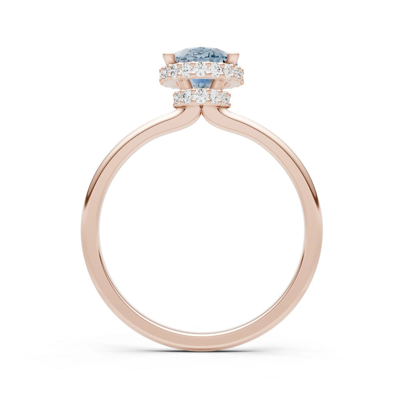Oval Hidden Double Halo Engagement Gold Ring