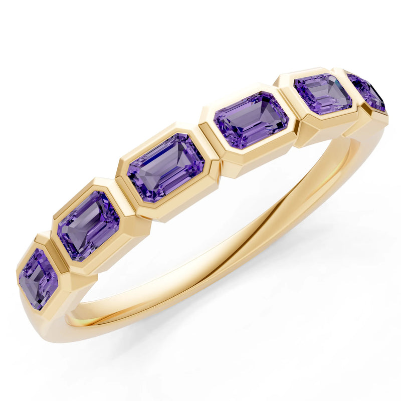 Emerald Cut Gemstone Minimalist Bezel Set Half Eternity Band